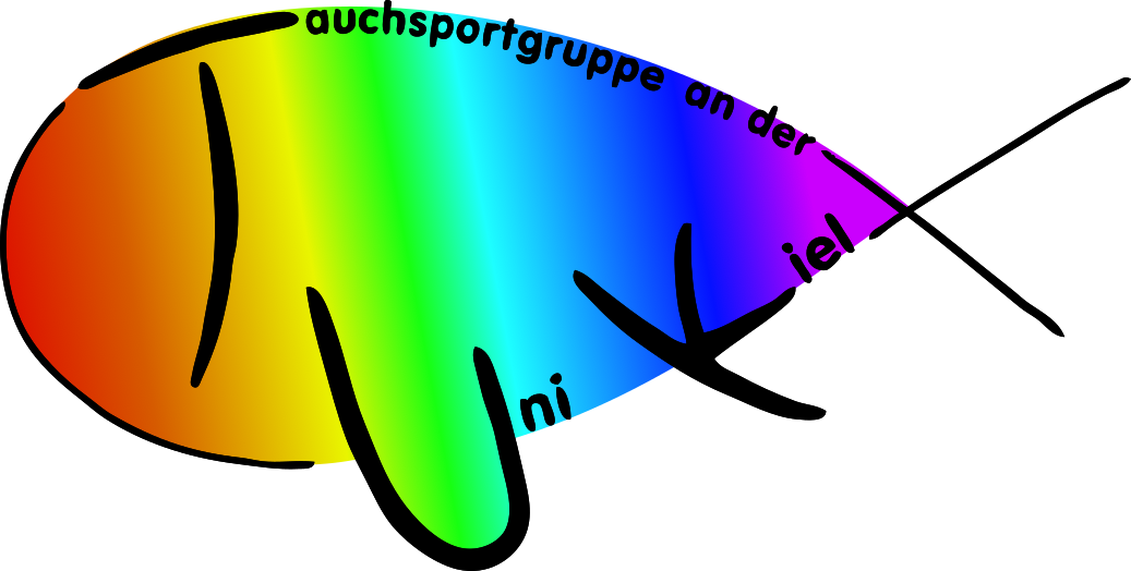 Vereinslogo TUK in Fischform mit Regenbogenhintergrund Schrift Demokratie und Vielfalt